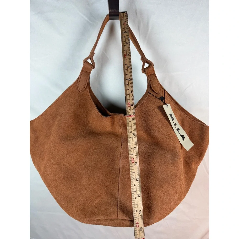 M.I.L.A Emma Bag Tan Brown Suede Leather Hobo Shoulder Bag Womens‎ MILA Handbag